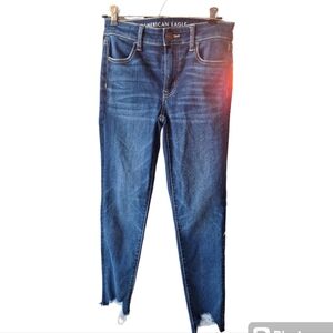 American Eagle High Rise Stretch Crop Jeans with Frayed Hem - Size 4L